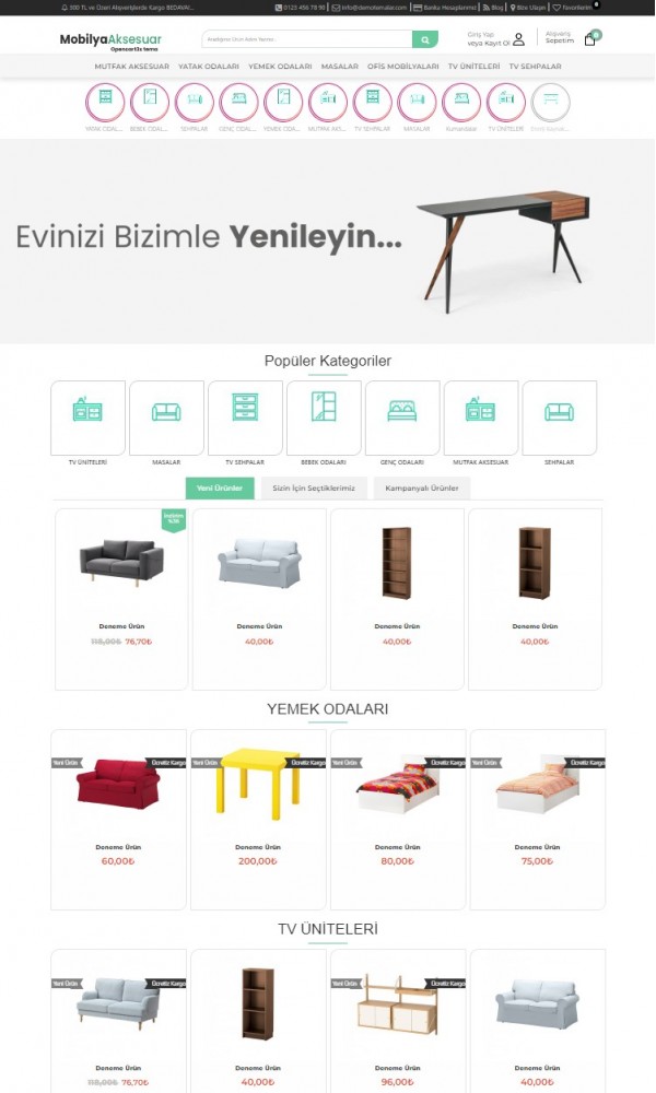 Opencart 3x Mobilya Aksesuar Full Paket